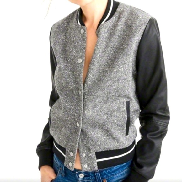 Abercrombie & Fitch Varsity Jacket Wool Blend Tweed Bomber Gray Black Size M - Picture 1 of 5